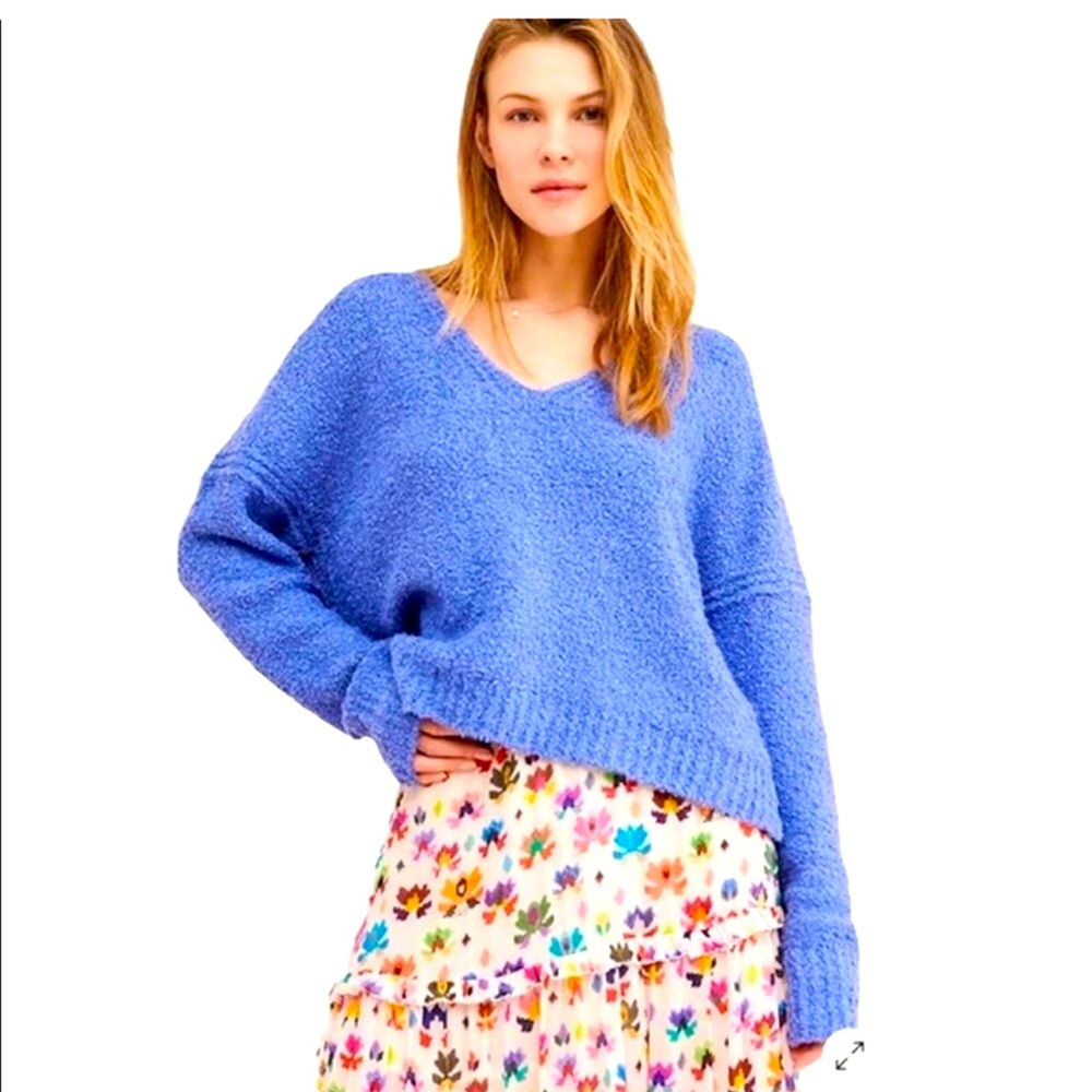 FREE PEOPLE Finders Keepers V-Neck Sweater, Periwinkle, Small, EUC (CL04)